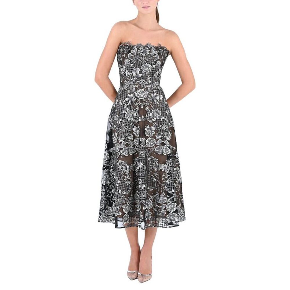 Marchesa Notte Womens Midi Dress, Black